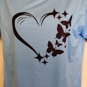 Light Blue Butterfly Heart Graphic Sleep Tee